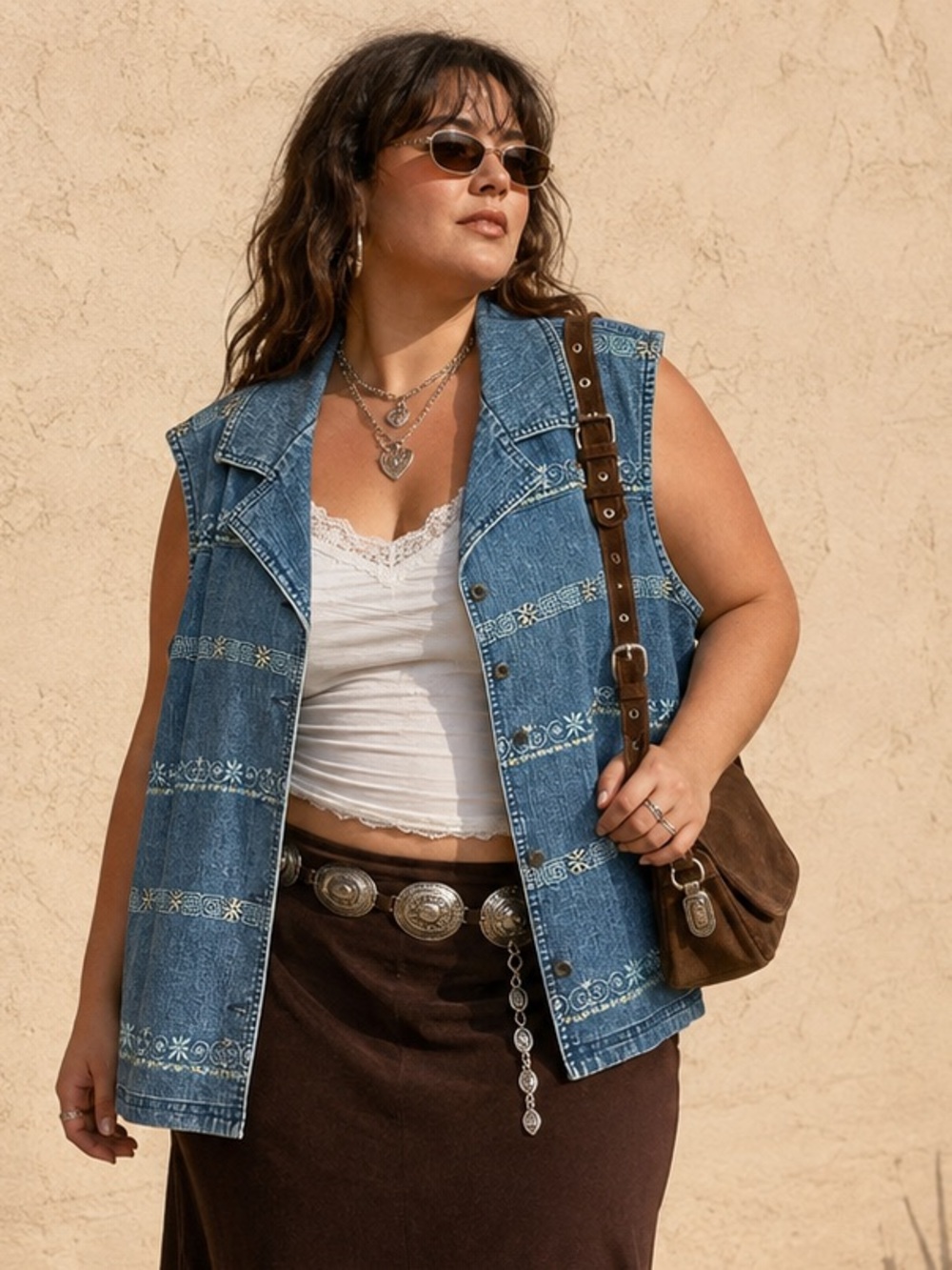 Vintage Alfred Dunner Embroidered Denim Vest Y2K Western Boho Southwestern XL